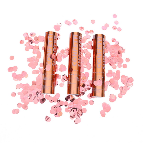 confetti shooter with rose gold confetti